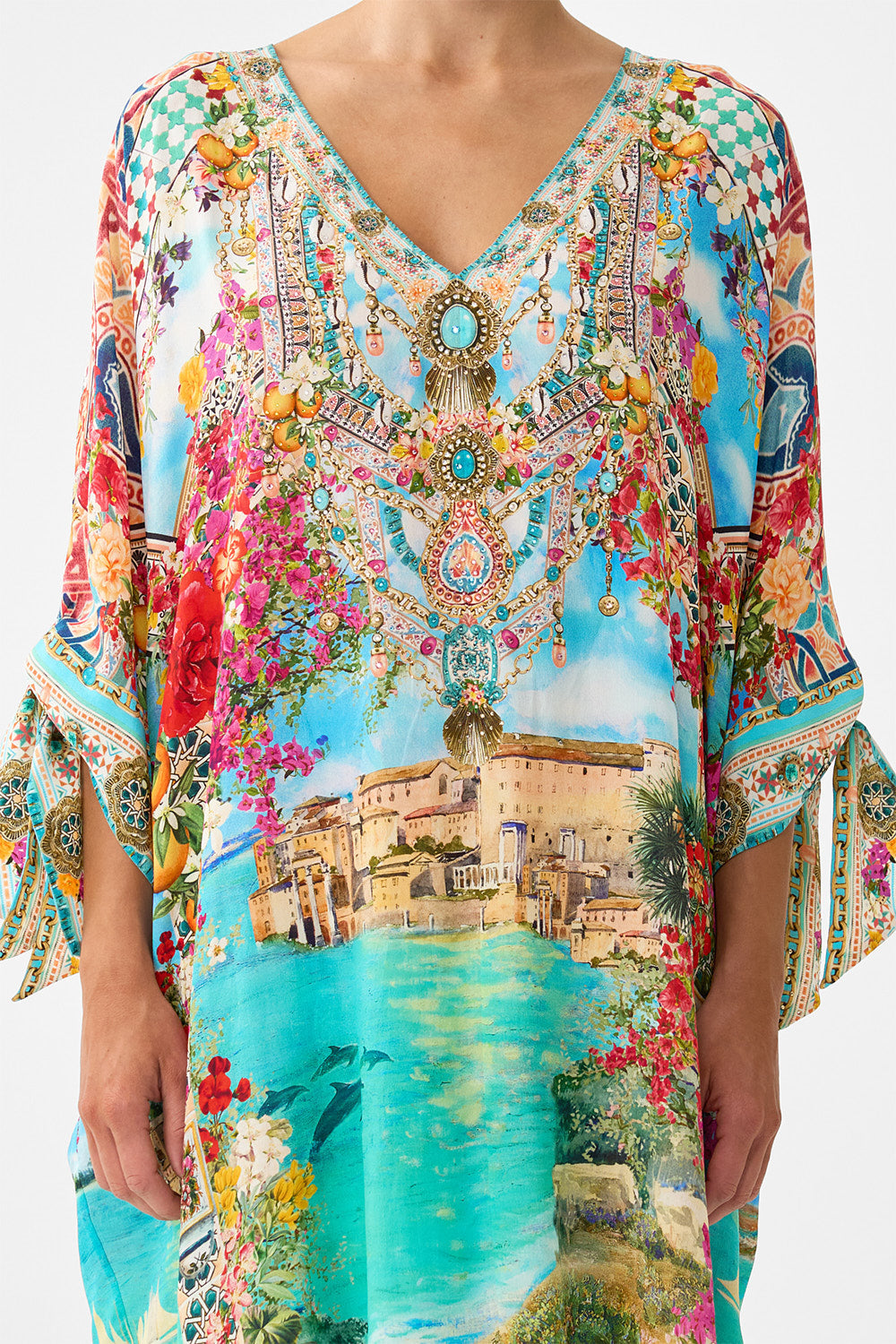 TIE SLEEVE SHORT V NECK KAFTAN MEET ME IN MALLORCA