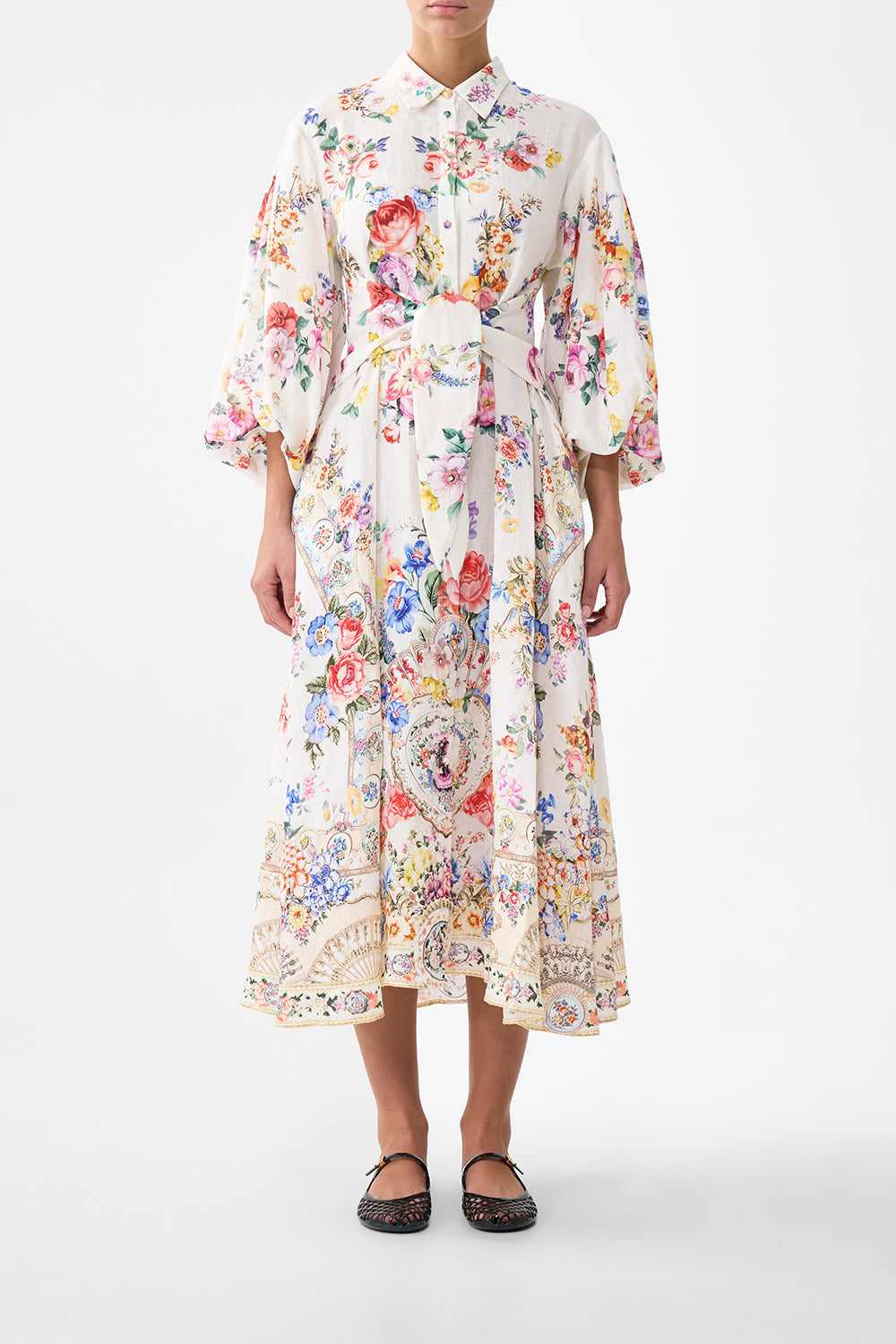 WAIST TIE SHIRT DRESS WITH BUBBLE SLEEVE I LEFT MY HEART IN GRANADA