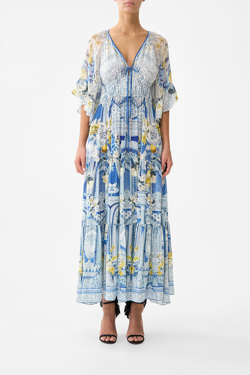 RUFFLE SLEEVE LONG DRESS DE NADA GRANADA