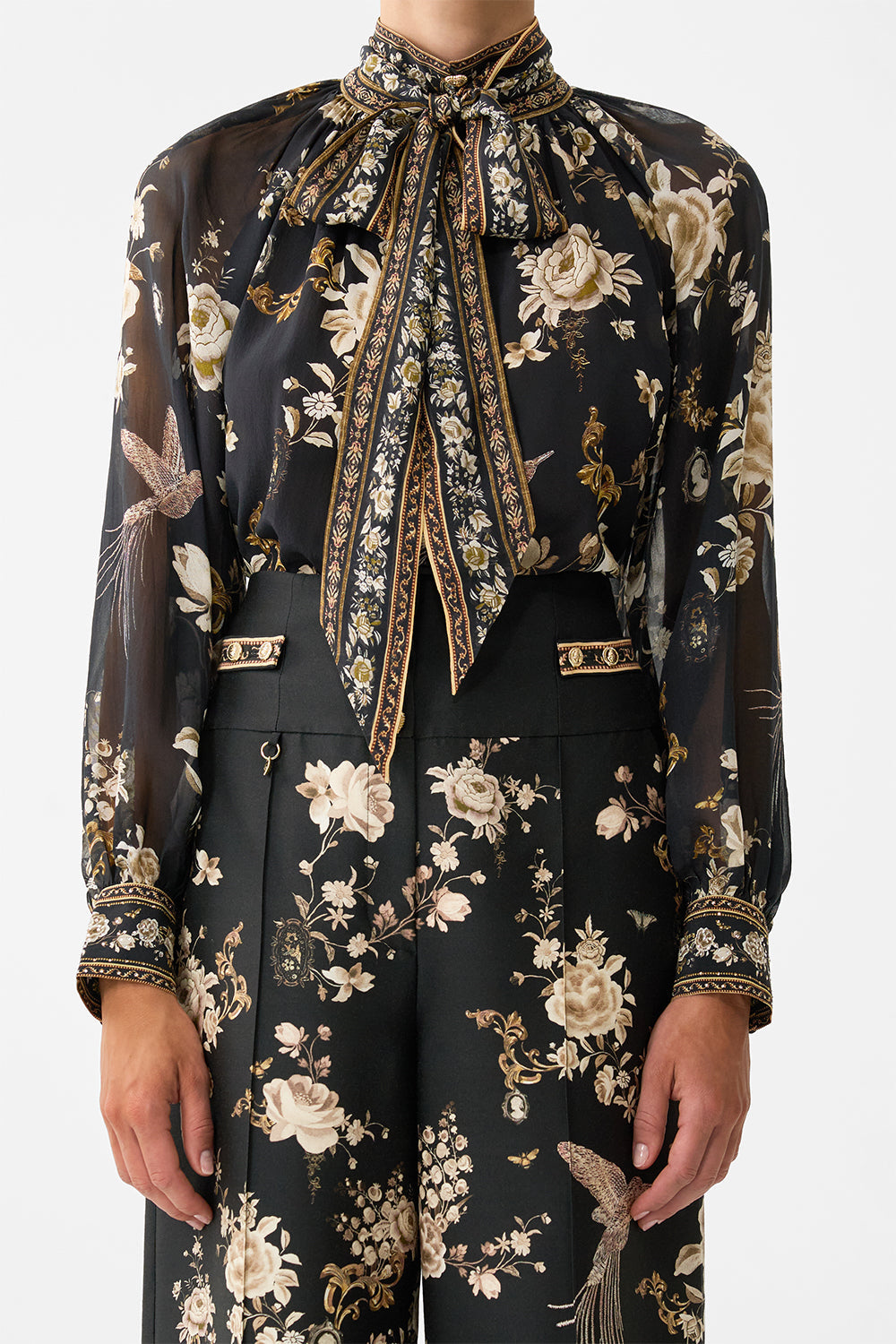 DETACHABLE PUSSY BOW RAGLAN BLOUSE FLAMENCO FOLKLORE