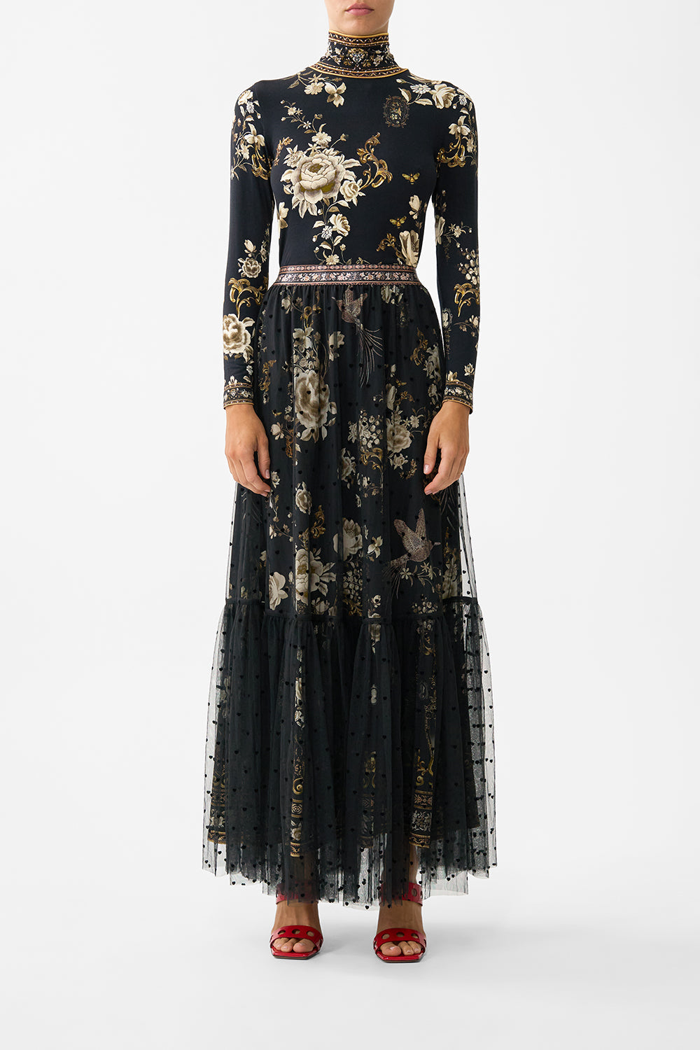 WAISTBAND RUFFLE HEM SKIRT FLAMENCO FOLKLORE