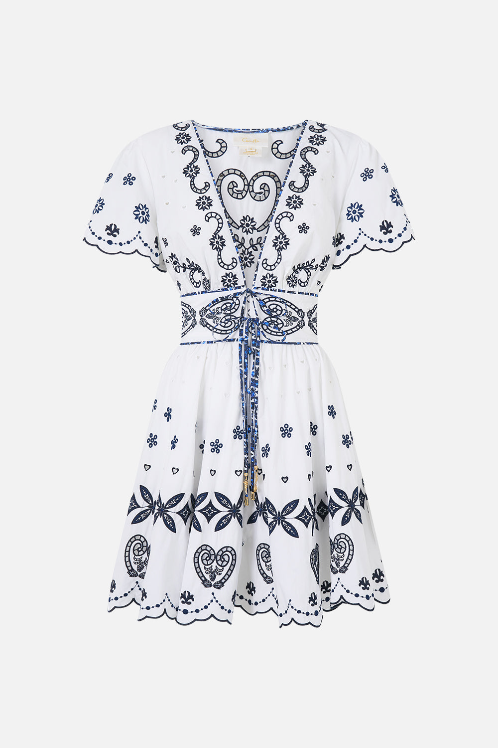 DEEP V MINI DRESS WITH TIES A TILED WONDERLAND