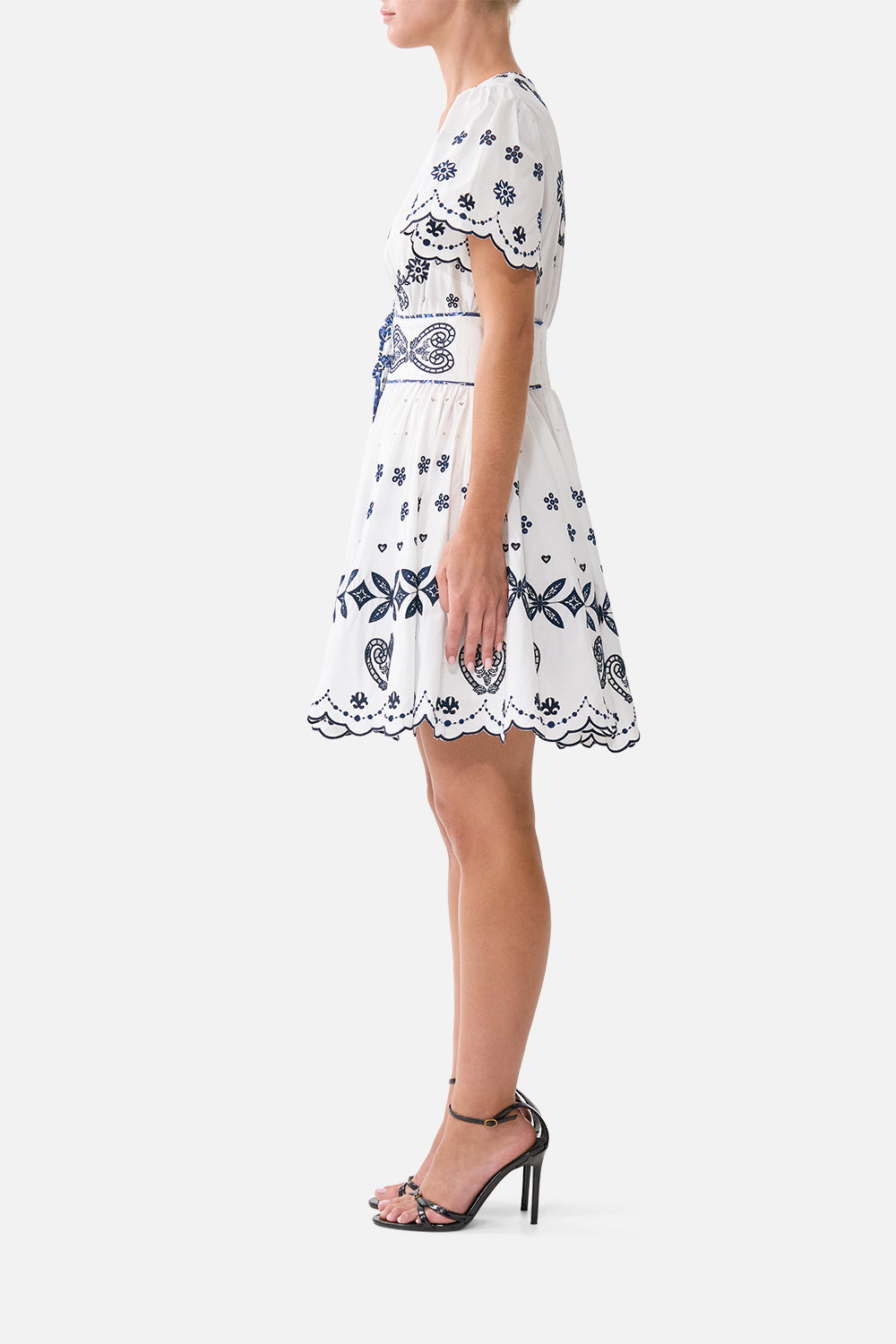 DEEP V MINI DRESS WITH TIES A TILED WONDERLAND