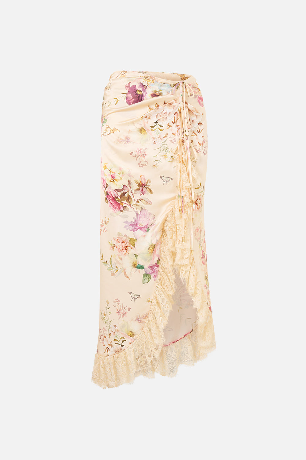 WRAP TIE SKIRT WITH RUFFLE ADORNED IN ARANJUEZ