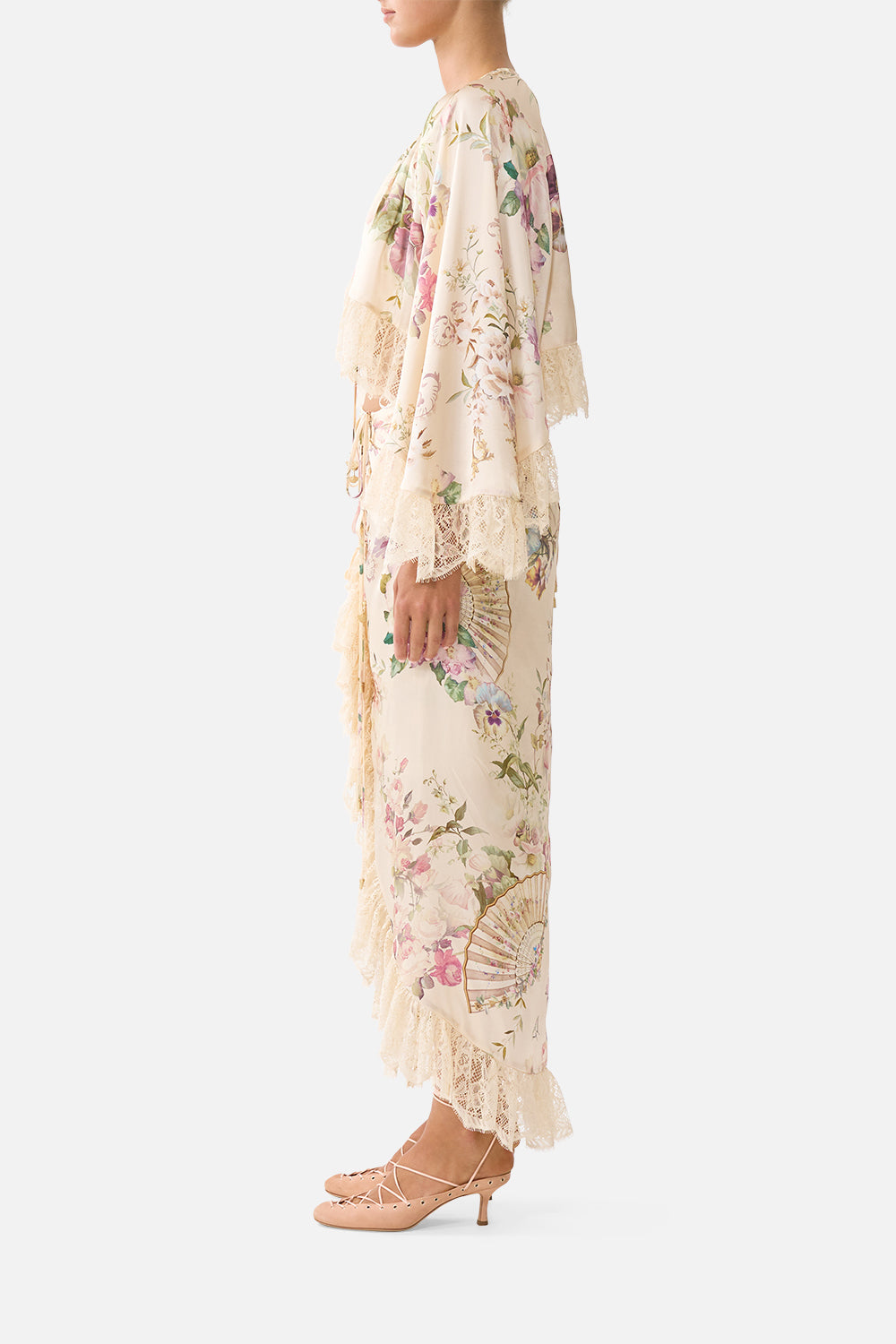 WRAP TIE SKIRT WITH RUFFLE ADORNED IN ARANJUEZ