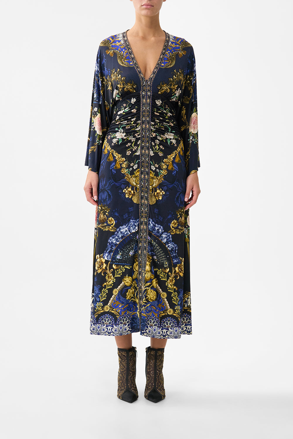 WIDE SLEEVE GATHERED MIDI DRESS NOTES FROM THE BLUE ROOM