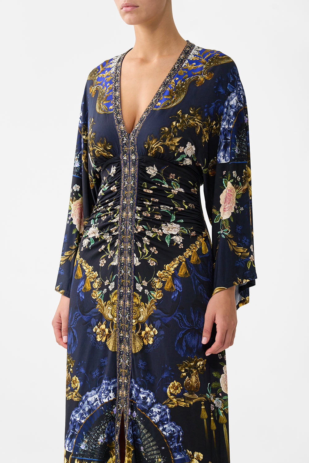 WIDE SLEEVE GATHERED MIDI DRESS NOTES FROM THE BLUE ROOM