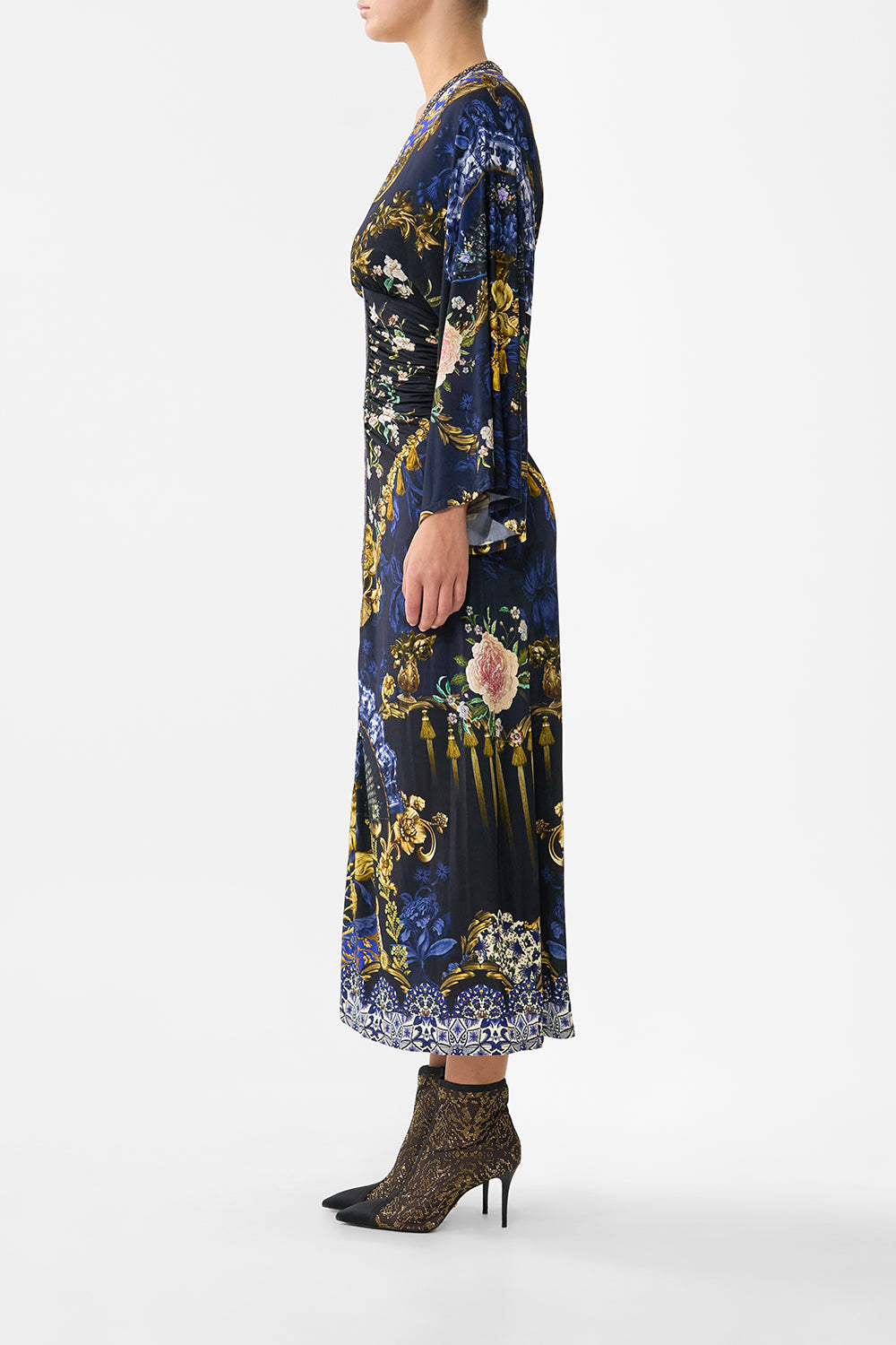 WIDE SLEEVE GATHERED MIDI DRESS NOTES FROM THE BLUE ROOM