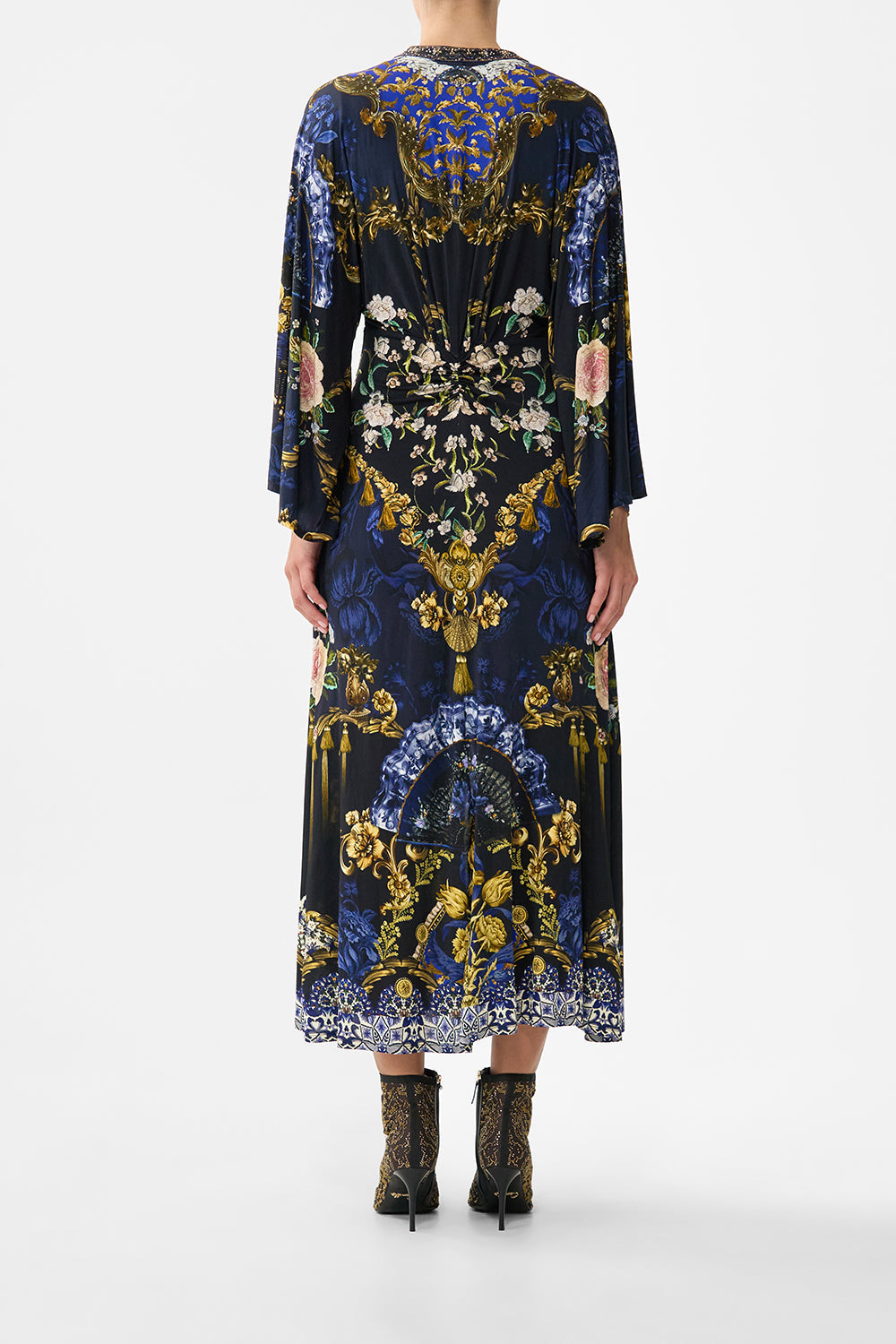 WIDE SLEEVE GATHERED MIDI DRESS NOTES FROM THE BLUE ROOM