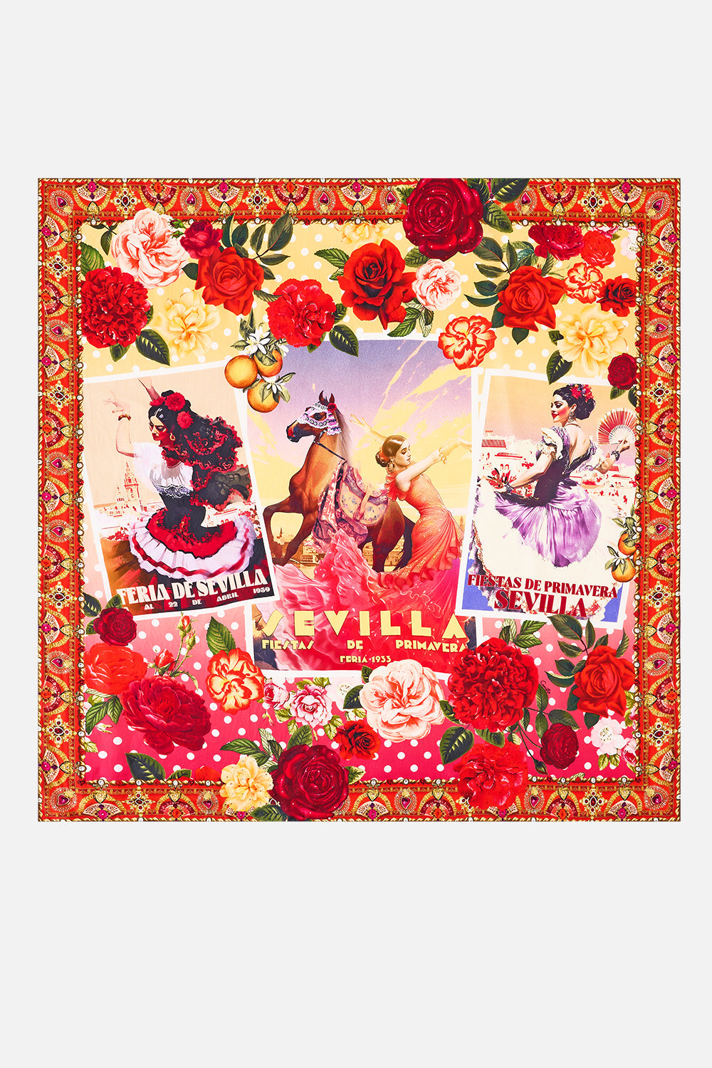 LARGE CRYSTALLED SILK SQUARE SCARF OLÉ OLÉ