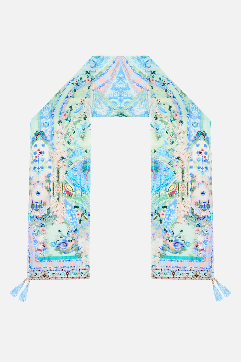 LONG SILK CRINKLE CHIFFON SCARF MIDSUMMER MOSAICS