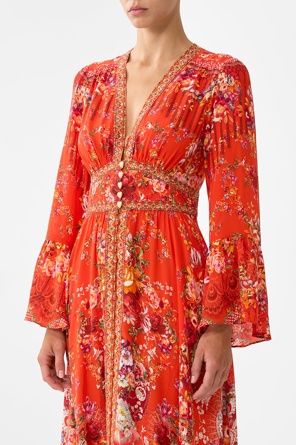 SHAPED WAISTBAND DRESS WITH RUFFLE SLEEVE OLÉ OLÉ