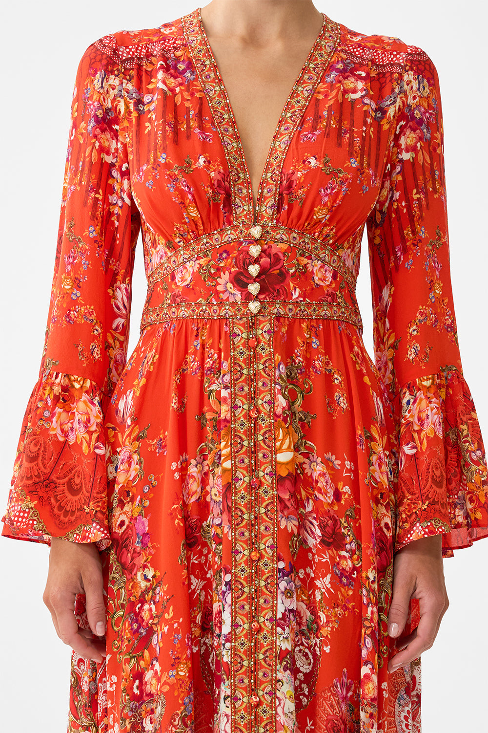 SHAPED WAISTBAND DRESS WITH RUFFLE SLEEVE OLÉ OLÉ