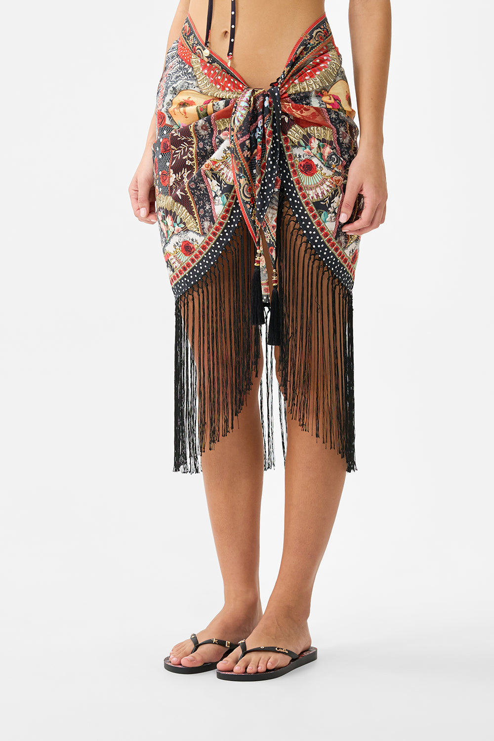 WOVEN SHORT SARONG WITH LONG FRINGE TRIM DAUGHTERS OF DUENDE