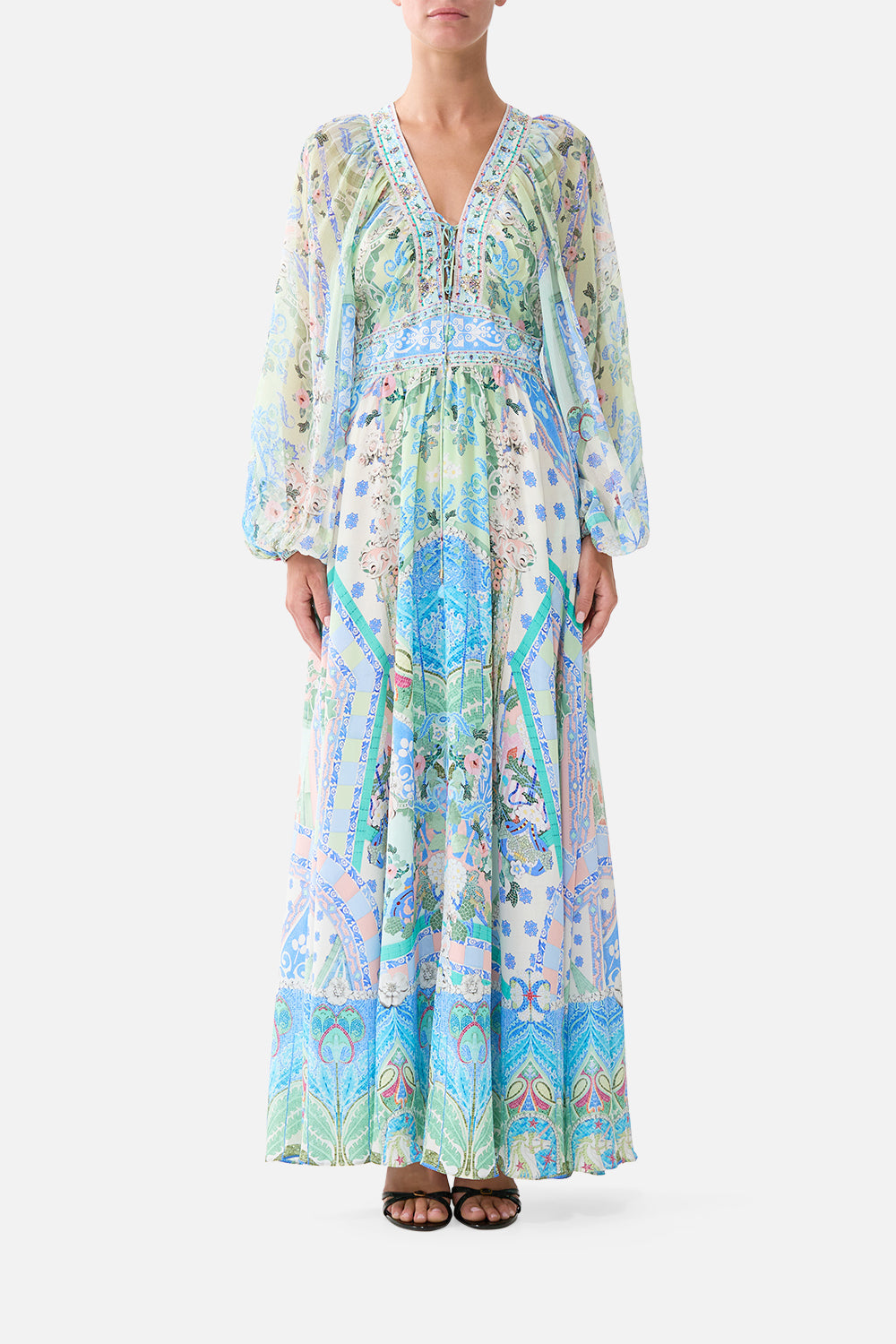 LACE UP FRONT LONG DRESS MIDSUMMER MOSAICS