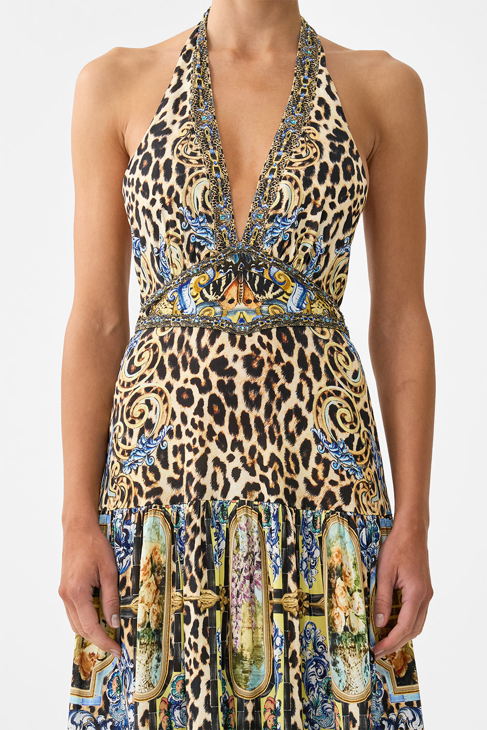HALTER JERSEY DRESS WITH TIERED SKIRT SEVILLIAN STYLE