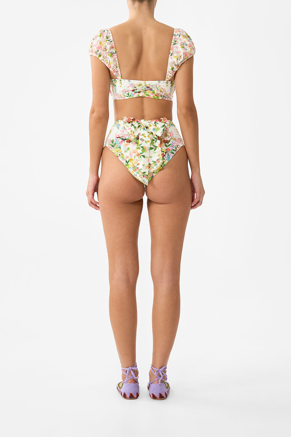 TIE FRONT UNDERWIRE BIKINI TOP WITH PUFF SLEEVE THE CALL OF CATALONIA