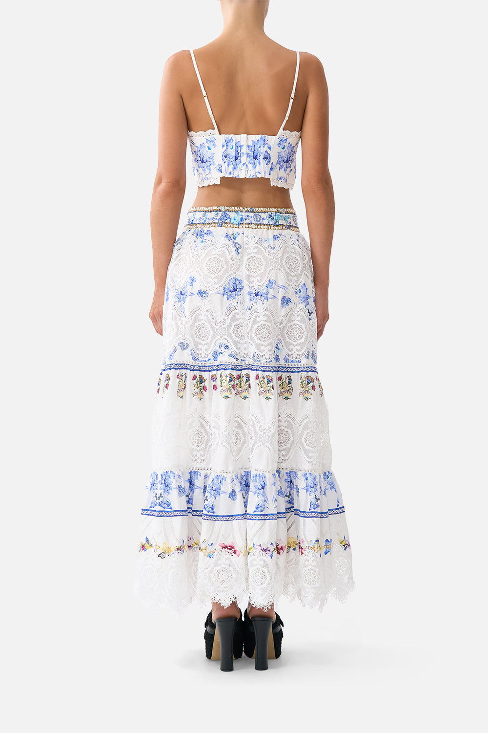 HIGH WAISTED TIERED MIDI SKIRT ALL ABOUT THAT LACE