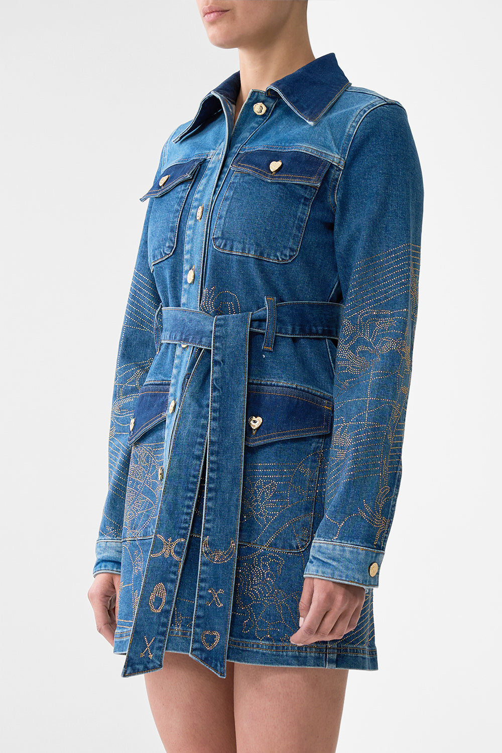 JENNA ZODIAC ZONE BELTED MINI DRESS DENIM