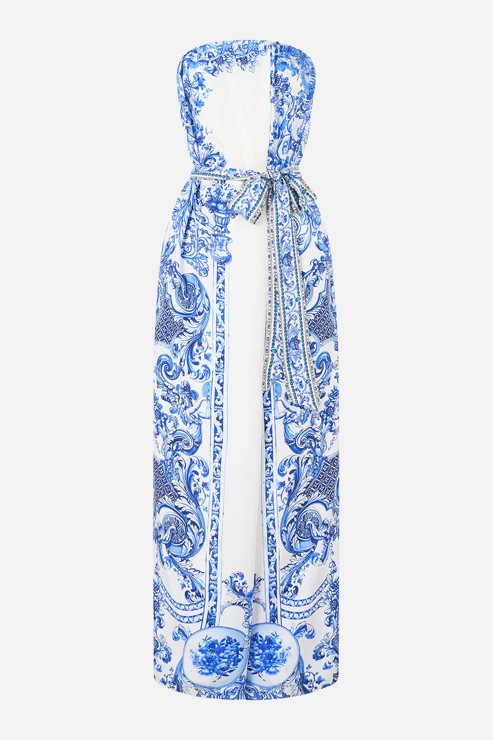 FRONT PLEAT STRAPLESS JUMPSUIT CERAMIC PANORAMIC