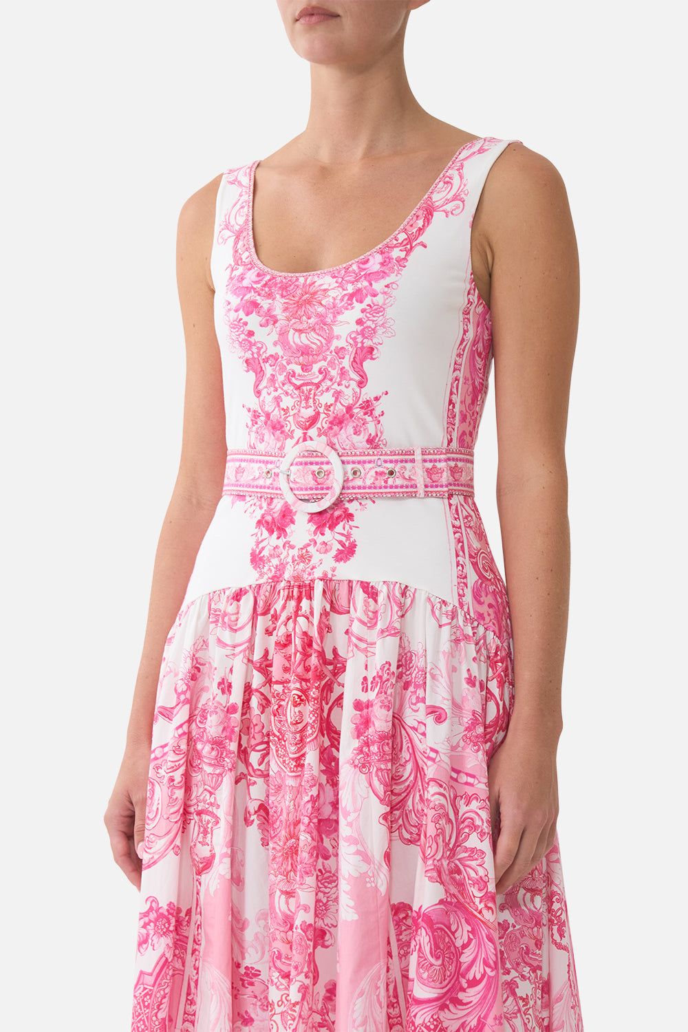 JERSEY TANK DRESS WITH CONTRAST SKIRT LIVIN LA VIDA ROSA