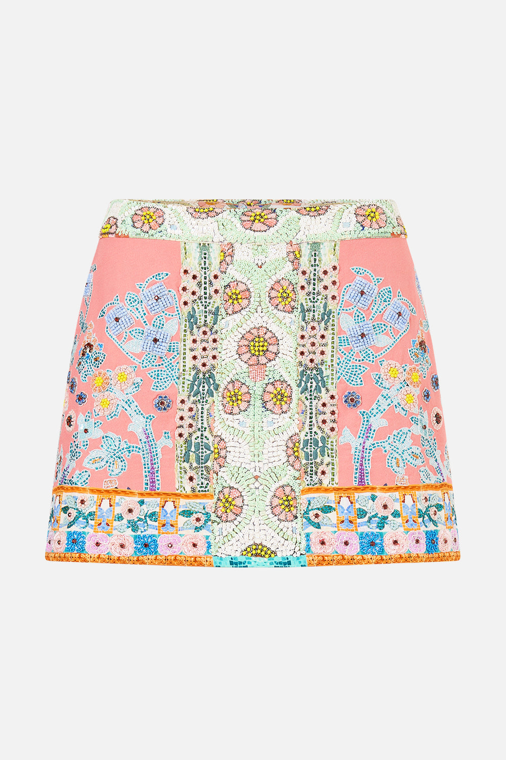 The CAMILLA SHORT SHIRRED SKIRT THE PORCELAIN PARLOUR in our print.