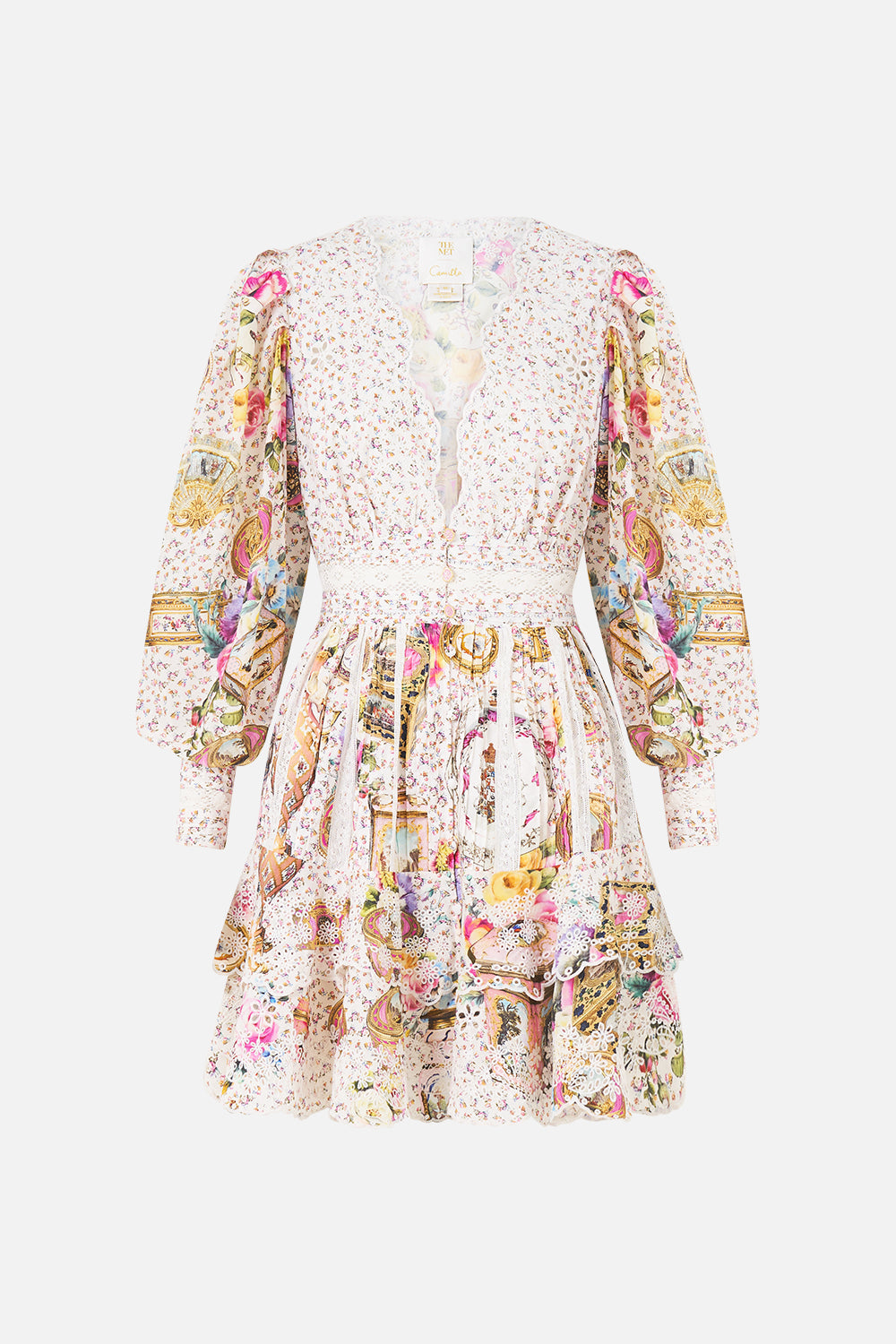 The CAMILLA Button Front Frill Dress in our In The Heart Of Art print.