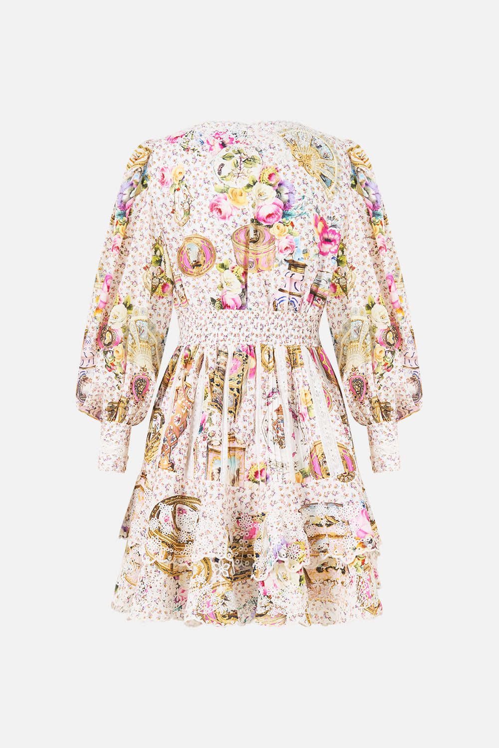 The CAMILLA Button Front Frill Dress in our In The Heart Of Art print.