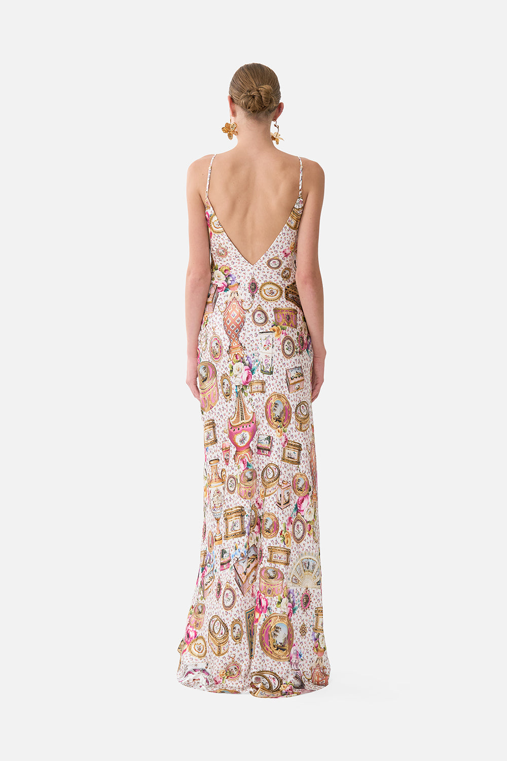 V-NECK LONG BIAS SLIP DRESS WITH TRAIN IN THE HEART OF ART