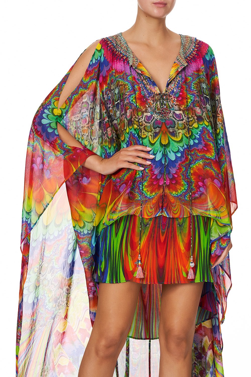 LONG SHEER OVERLAY DRESS COMING DOWN FROM COSMOS