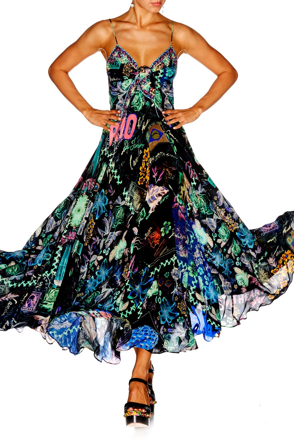 YOUVE GOT MAIL LONG DRESS WITH TIE FRONT