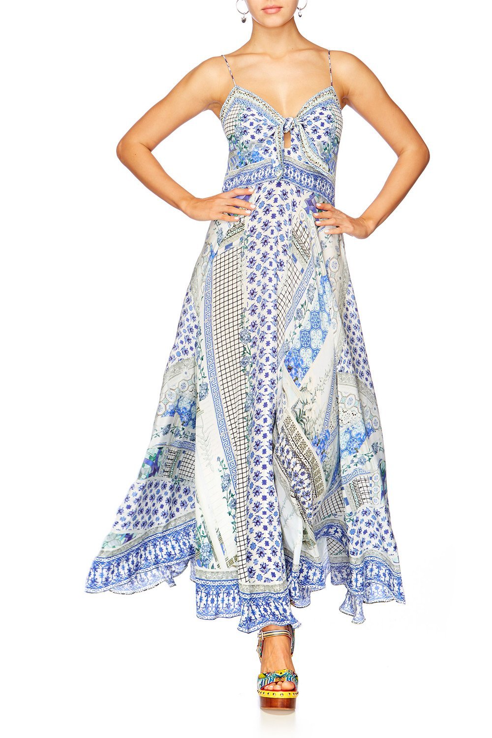SALVADOR SUMMER LONG DRESS WITH TIE FRONT
