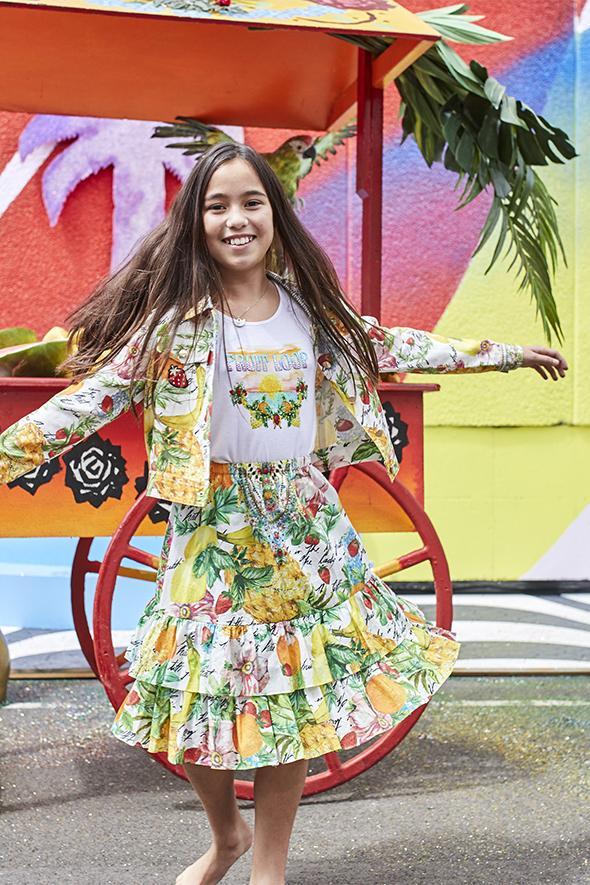 THERES NO PLACE LIKE RIO KIDS LONG TIERED SKIRT