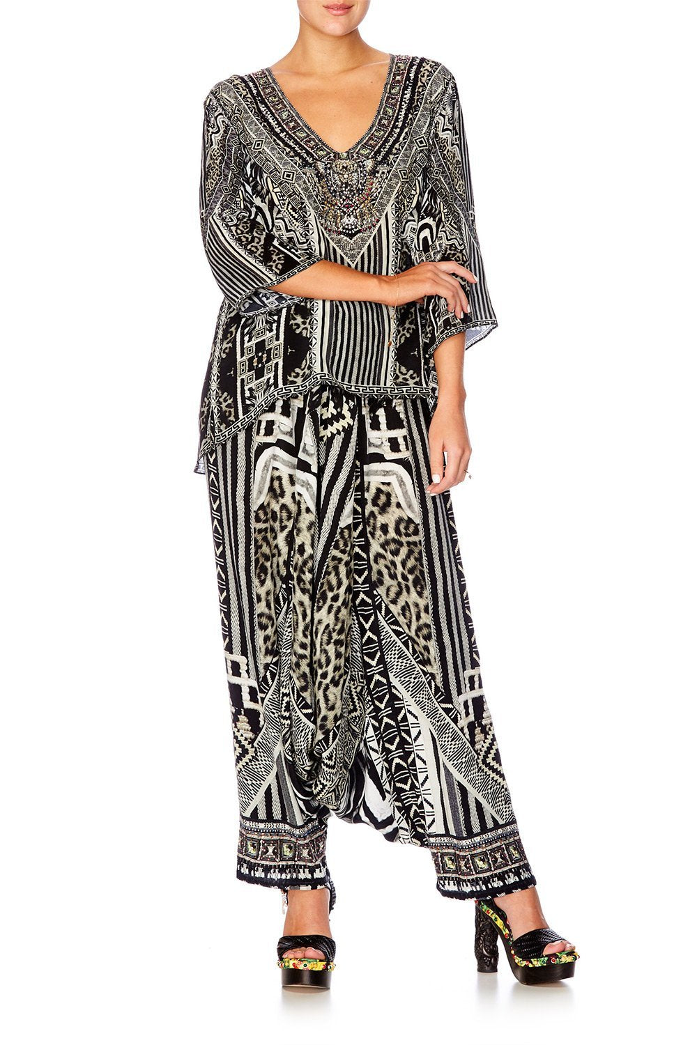 TRIBAL THEORY V NECK OVERSIZED BLOUSE