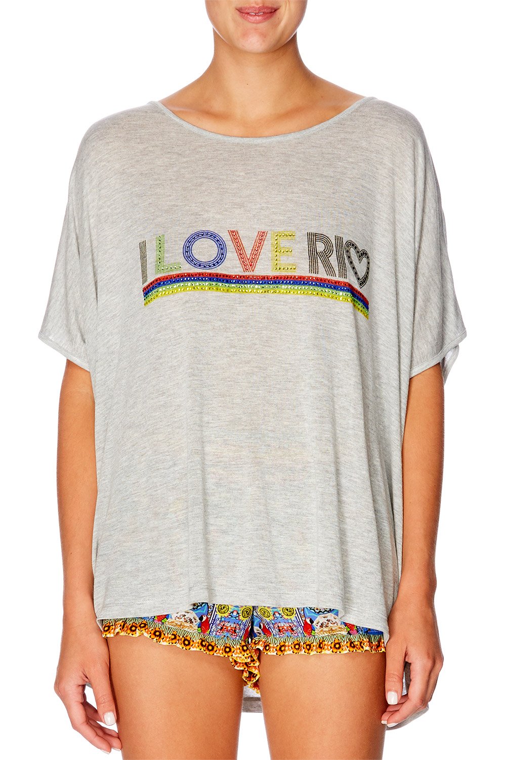 CAMILLA I HEART RIO GREY LOOSE FIT ROUND NECK T-SHIRT