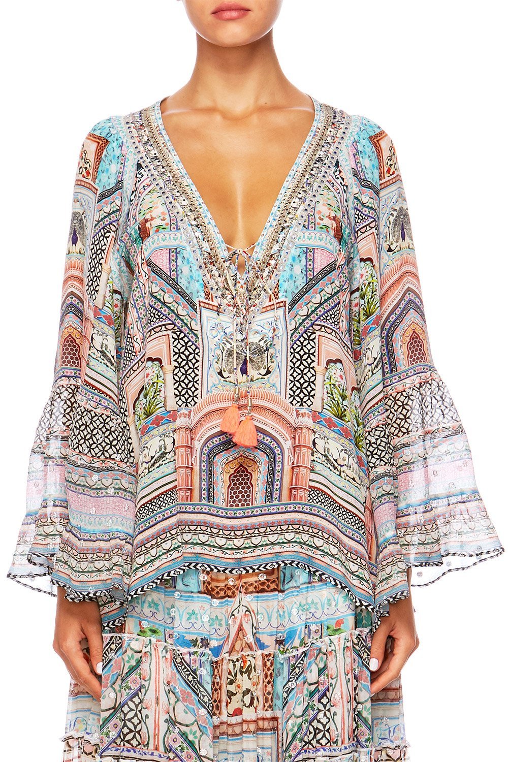 CAMILLA LADY LAKE V-NECK LACE UP SHIRT