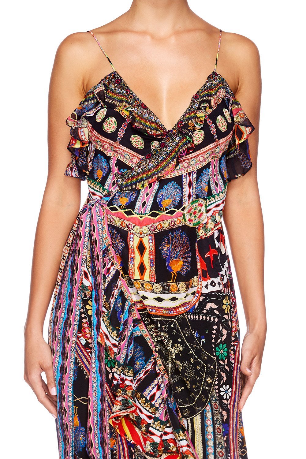 DANCING ON MY OWN LONG WRAP DRESS W FRILL