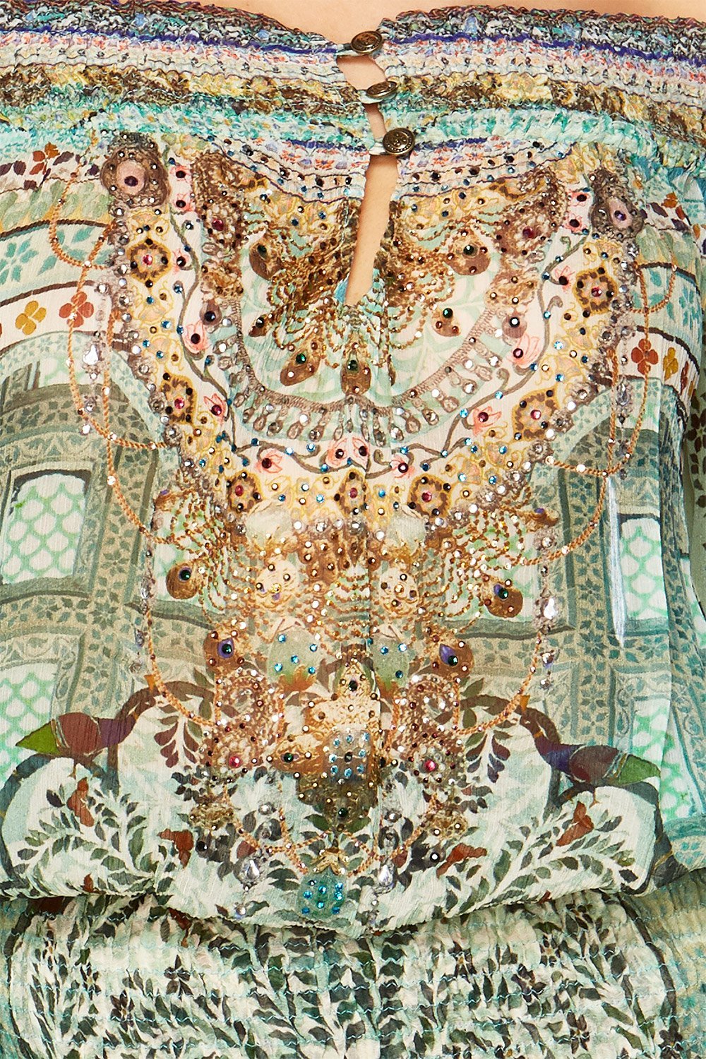 THE SPIRIT WITHIN OFF SHOULDER SHIRRED DRESS