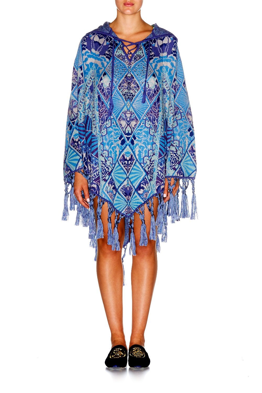 THE BLUE MARKET PRINTED PONCHO WITH HOOD