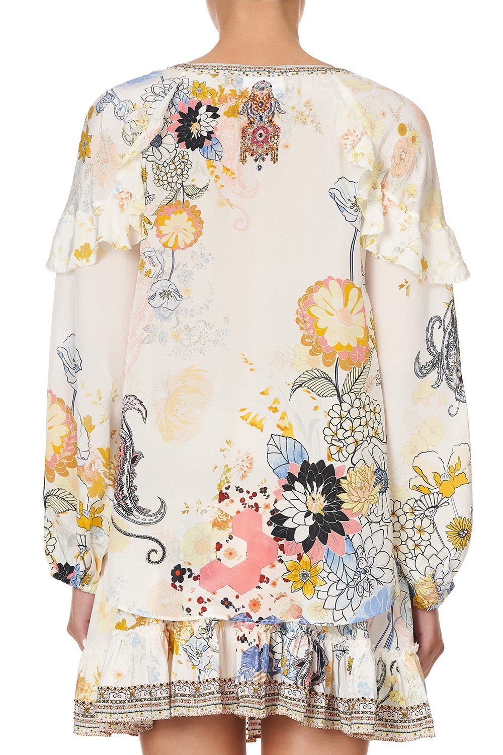 BLOUSON SLEEVE LACE UP BLOUSE BRITAIN BOUQUET