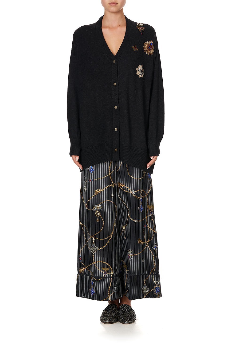 SILK BACK LONG LINE KNIT CARDIGAN PUNK OF PRIMROSE