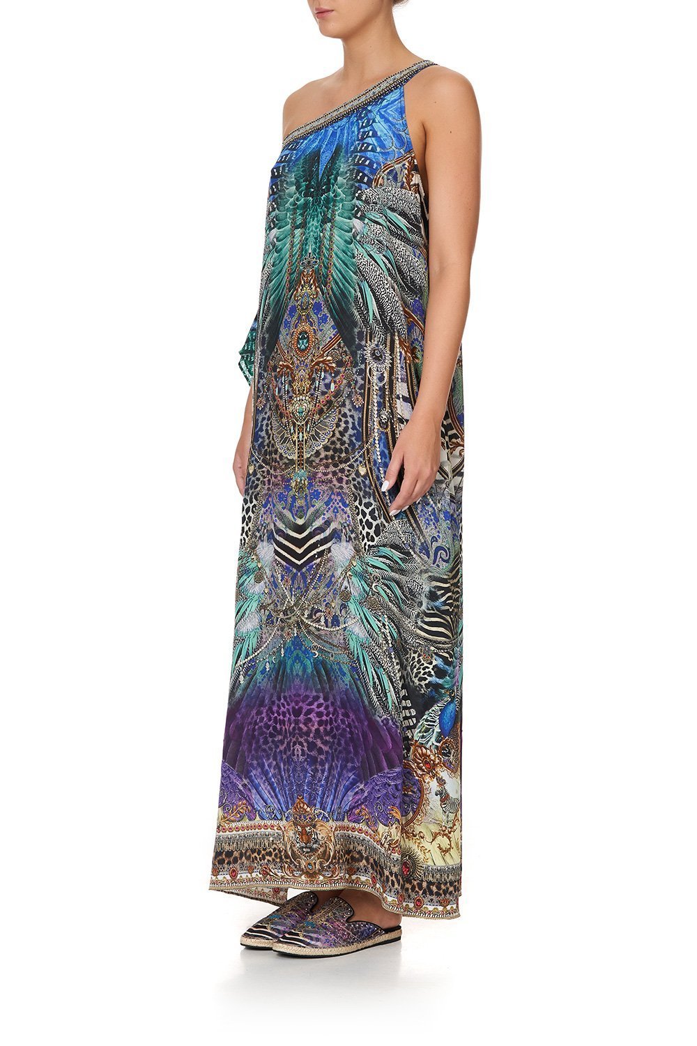 ONE SHOULDER KAFTAN WITH NECKBAND ANIMAL ARMY