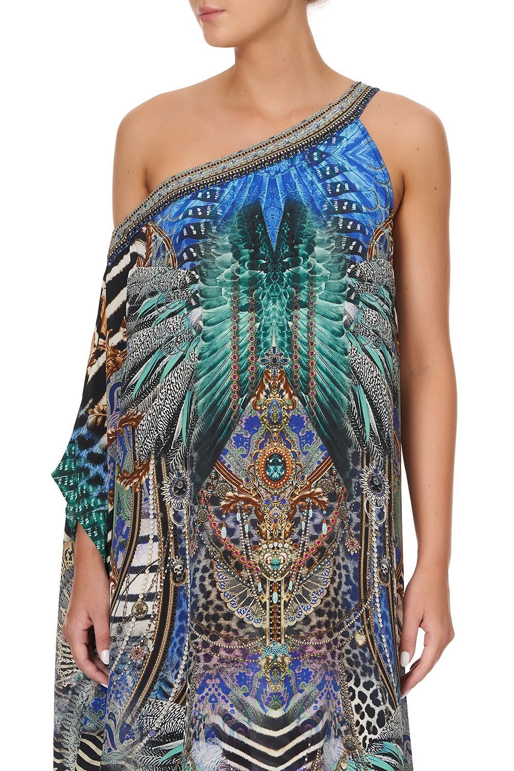 ONE SHOULDER KAFTAN WITH NECKBAND ANIMAL ARMY
