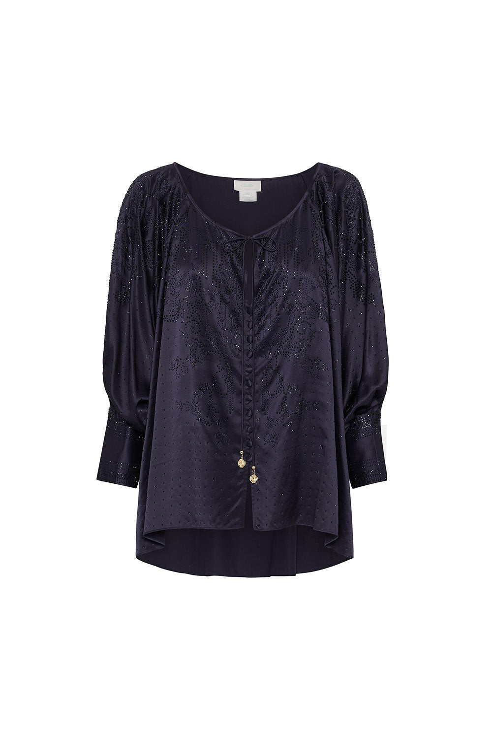 RAGLAN SLEEVE BUTTON UP TOP LUXE NAVY