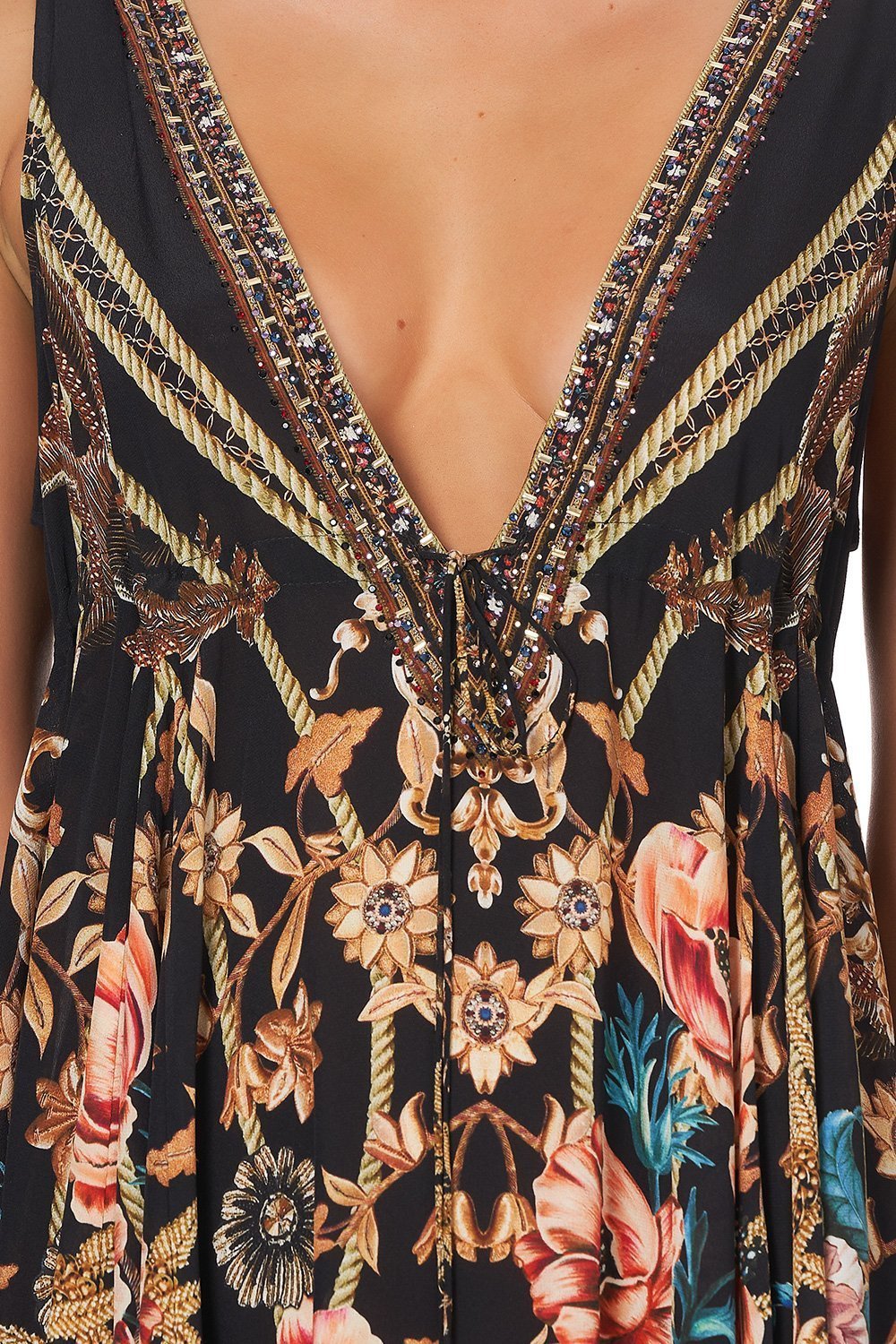 LONG VNECK DRAWSTRING DRESS BELLE OF THE BAROQUE