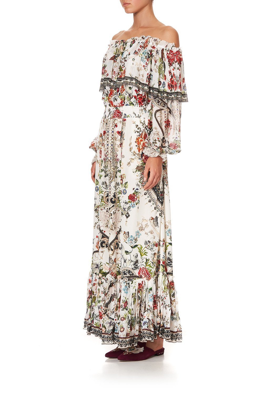 RUFFLE HEM LONG DRESS SHAKESPEARES GARDEN