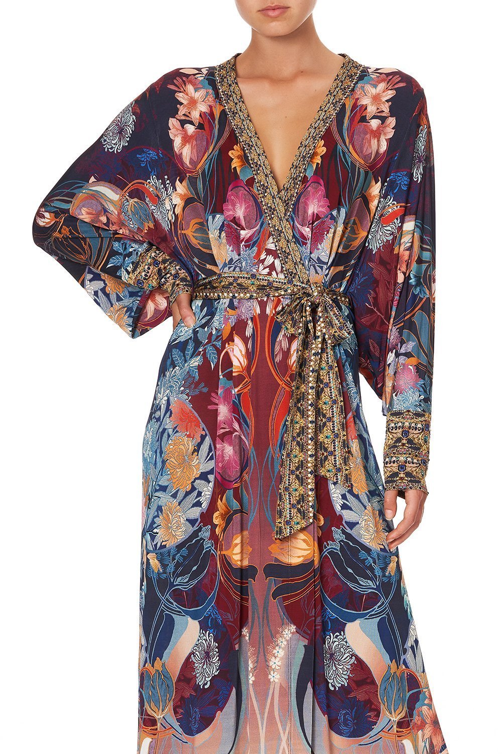 JERSEY WRAP DRESS WITH EXAGGERATED BLOUSON SLEEVE NOUVEEU NIGHTS