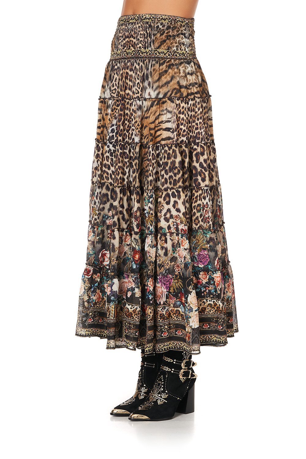 SHIRRED WAIST TIERED CIRCLE SKIRT CALL OF THE CATHEDRAL