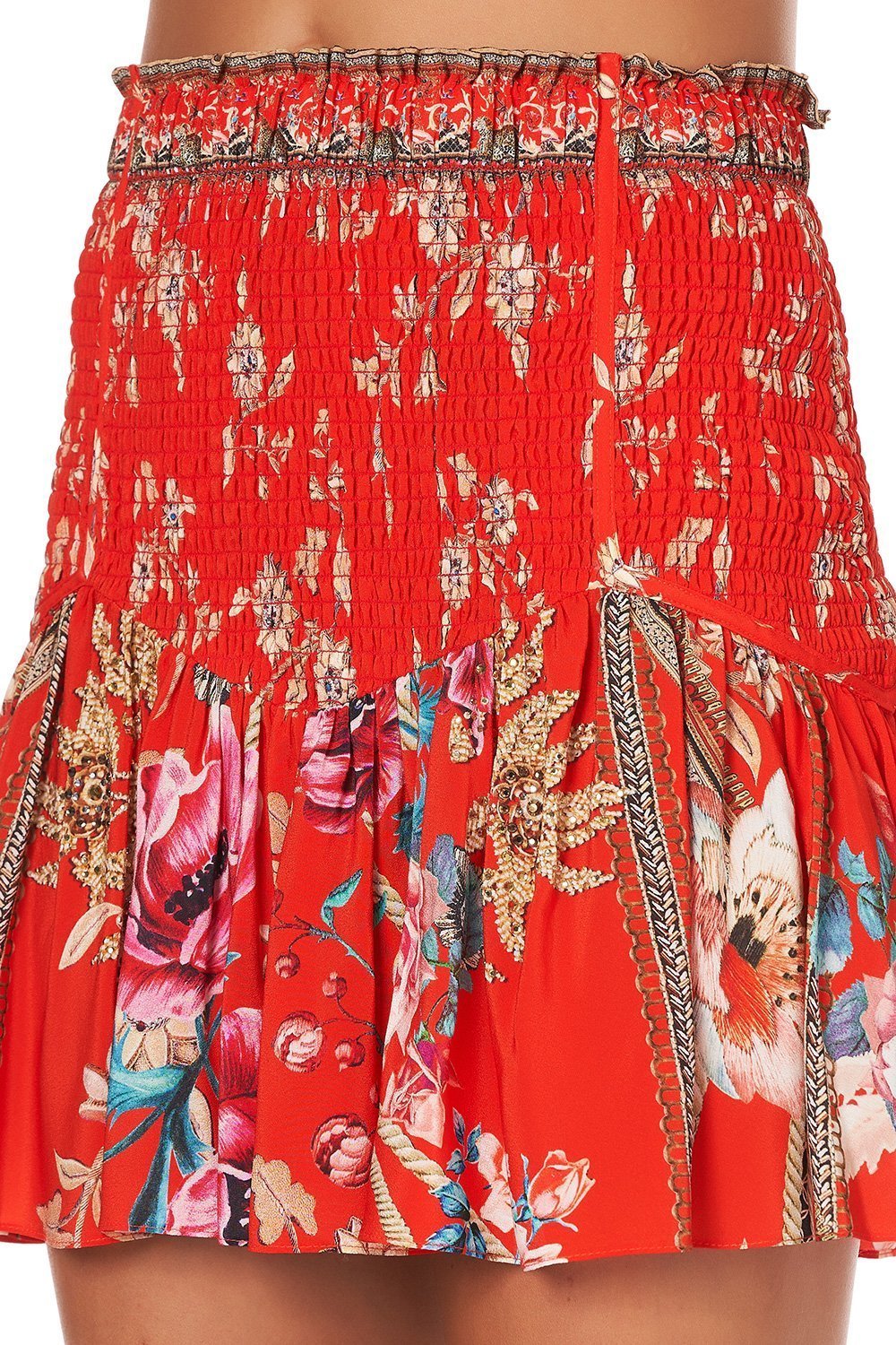 SHIRRED PANEL MINI SKIRT AND THE QUEEN WORE RED