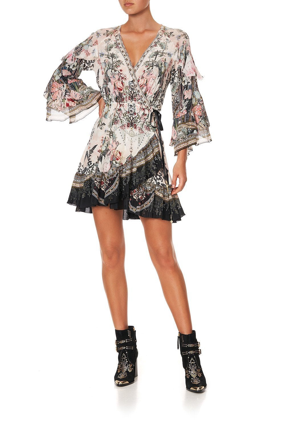 SHORT WRAP DRESS WITH RUFFLES ROMANCE IS BORN